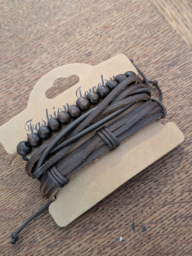Bracelet Homme Multi-Rangs Cuir & Bois — Modèle Surprise / Aléatoire