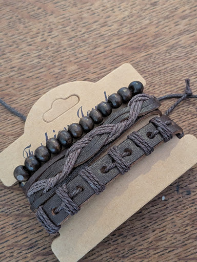 Bracelet Homme Multi-Rangs Cuir & Bois — Modèle Surprise / Aléatoire
