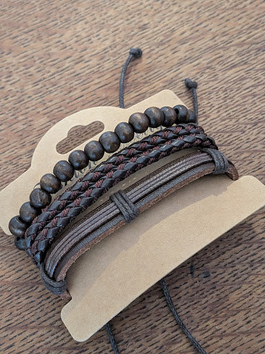 Bracelet Homme Multi-Rangs Cuir & Bois — Modèle Surprise / Aléatoire