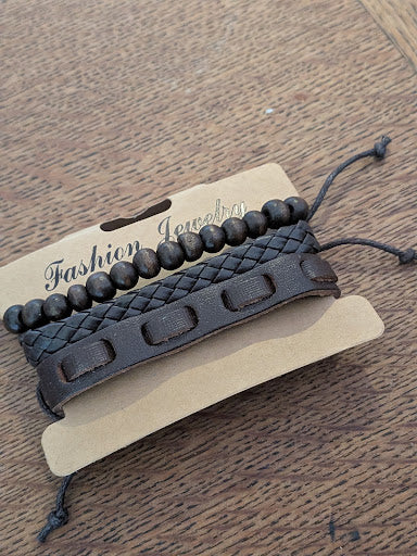 Bracelet Homme Multi-Rangs Cuir & Bois — Modèle Surprise / Aléatoire