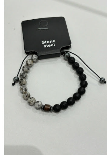 Bracelet Jaspe Dalmatien & Pierre de Lave vue produit
