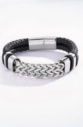 Bracelet cuir tressé & chaîne acier vue produit