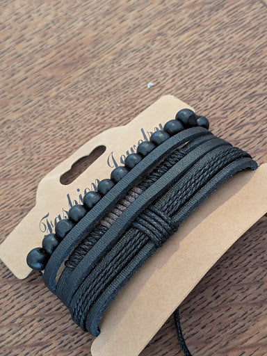 Bracelet Homme Multi-Rangs Cuir & Bois — Modèle Surprise / Aléatoire