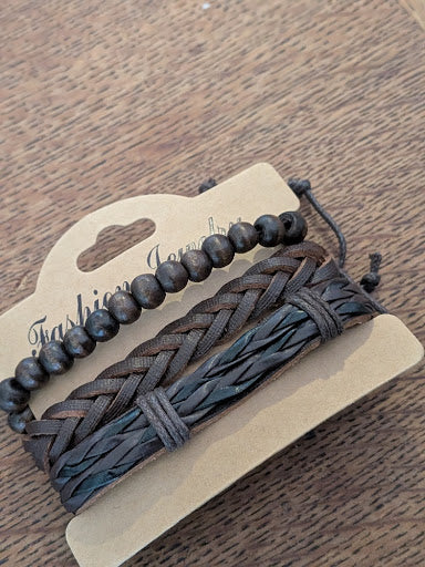 Bracelet Homme Multi-Rangs Cuir & Bois — Modèle Surprise / Aléatoire