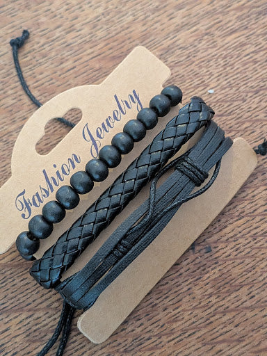 Bracelet Homme Multi-Rangs Cuir & Bois — Modèle Surprise / Aléatoire