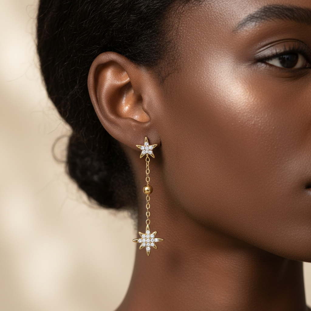 Boucles dorées étoiles portées