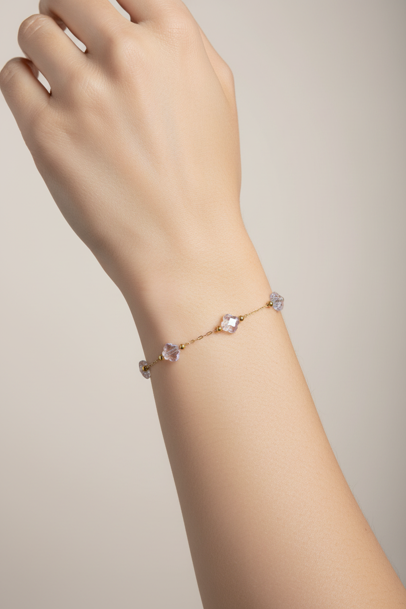 Bracelet Cristal Rose Poudré — Porté