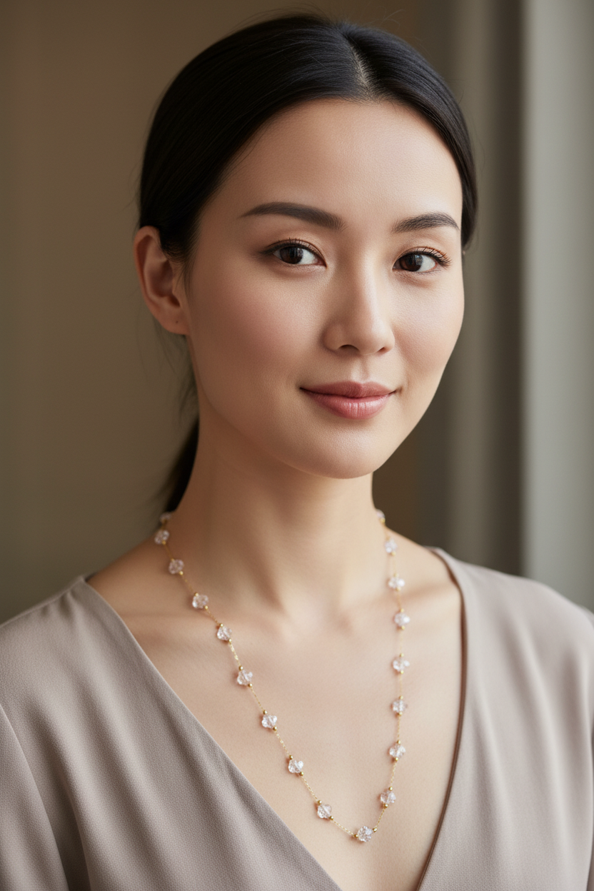 Collier Cristal Rose Translucide — Femme Chinoise