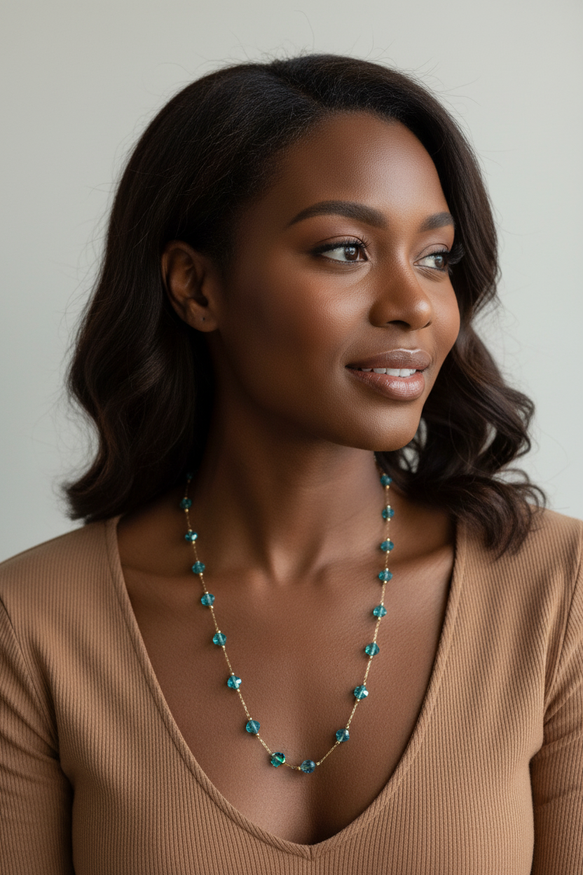 Collier Cristal Vert Émeraude — Femme Noire