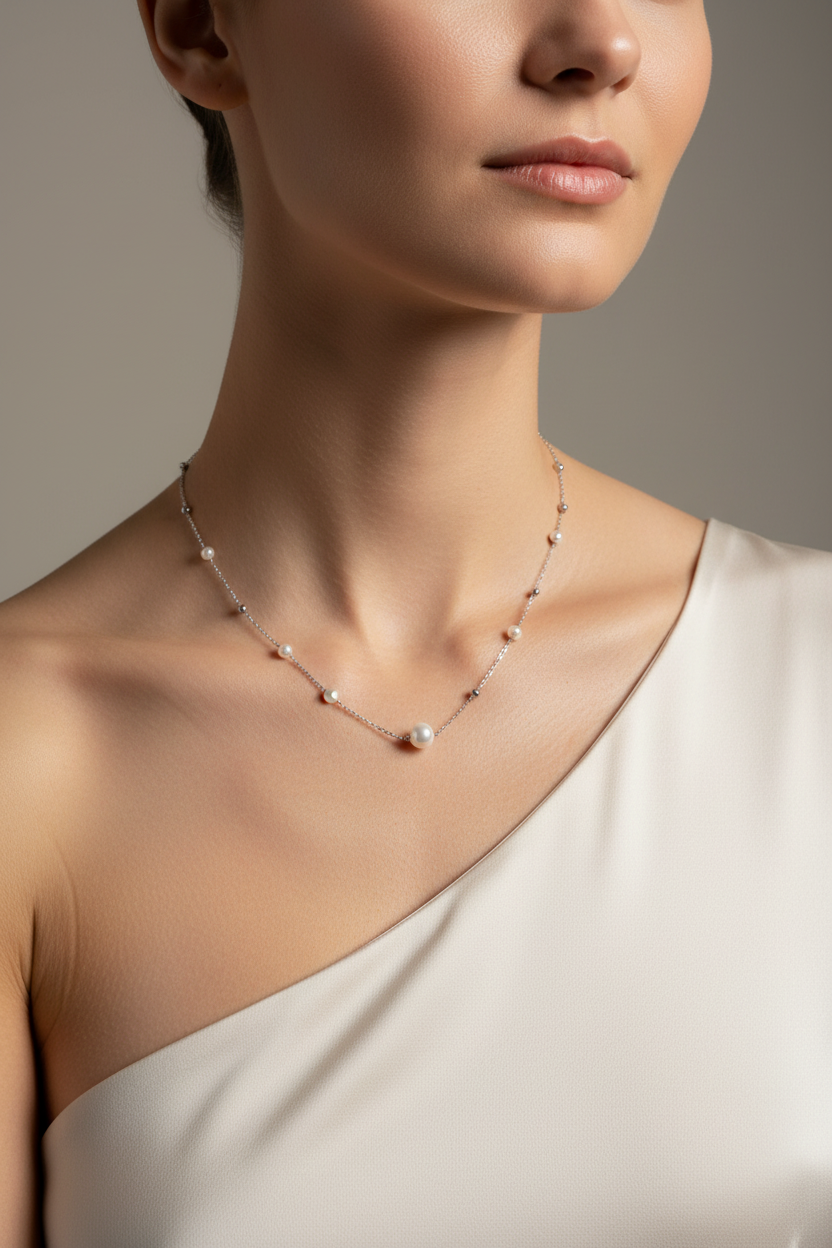Collier Perle Minimaliste — Portrait Editorial
